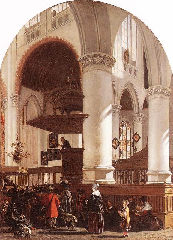 WITTE, Emanuel de Interior of the Oude Kerk at Delft during a Sermon Germany oil painting art